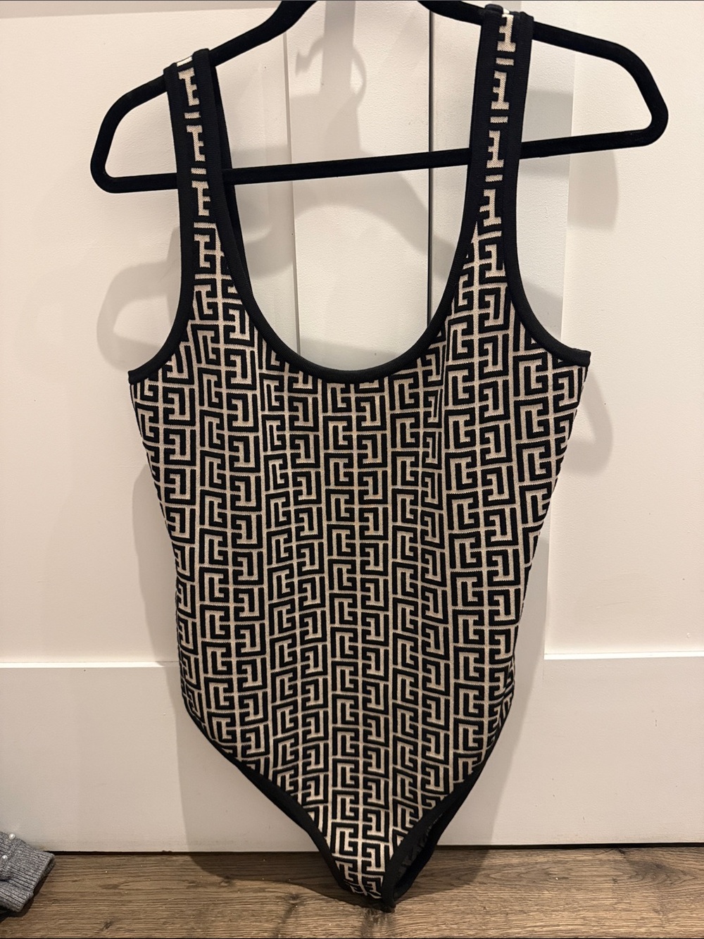 Balmain Geometric Black and Cream One-Piece bodysuit size 42